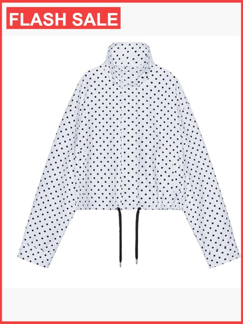 Lightweight Zip Up Cropped Jacket with Pockets Polka Dot